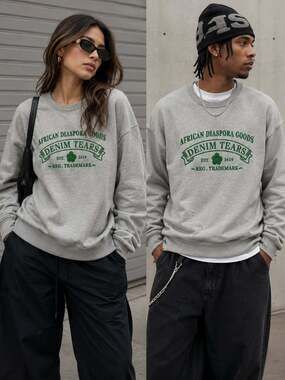 Denim Tears African Diaspora Goods Gray Crewneck Sweatshirt Green Logo XL USA
